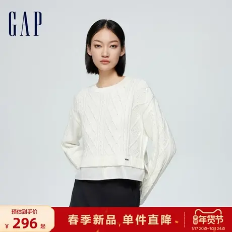 Gap女装2024春季新款简约百搭绞花肌理开叉圆领毛衣针织衫417152图片