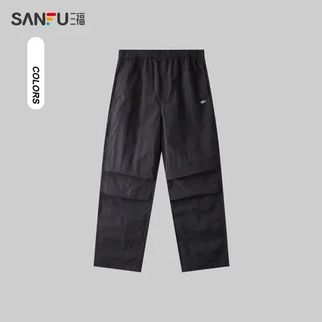 三福2024春季男士印花打褶休闲裤 潮酷宽松大直筒长裤男482415图片