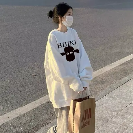 oversize趣味印花卫衣女宽松ins潮牌春秋薄款hiphop欧美高街外套图片