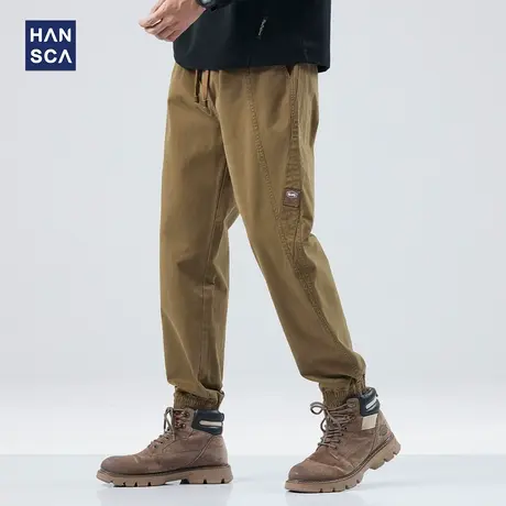hansca束脚休闲裤男2023新款秋季潮牌拼接美式高街宽松重磅工装裤商品大图