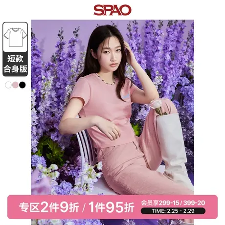 【寻意生活】SPAO女士夏季字母印花短袖短款圆领T恤衫SPRPD23S21商品大图