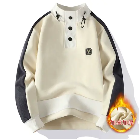 2024冬季半高领卫衣男加绒加厚潮流休闲奥粒绒长袖内搭打底衫上衣图片