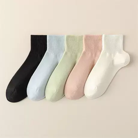 中筒袜2024春夏款女士纯色时尚百搭无骨袜原宿风学生运动透气棉袜商品大图