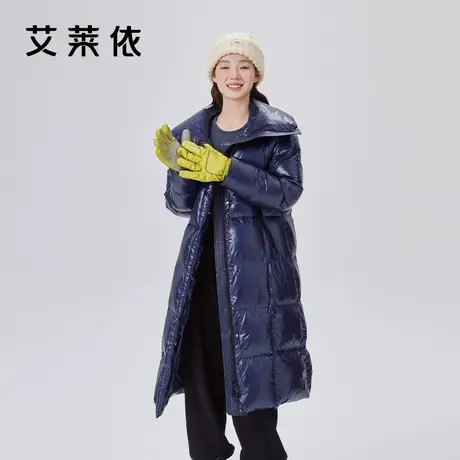 艾莱依立领长款羽绒服女2023鸭绒抗寒外套亮面加厚型防风冬装大衣商品大图