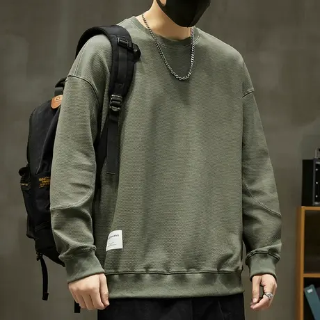 秋天男生中性风痞帅重磅圆领卫衣秋季2023年新款高街长袖上衣男装商品大图
