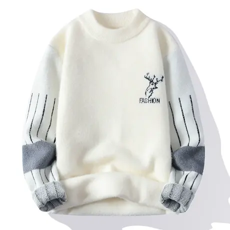 水貂绒毛衣男士打底衫2023新款冬季加绒加厚羊绒衫保暖冬装上衣服商品大图