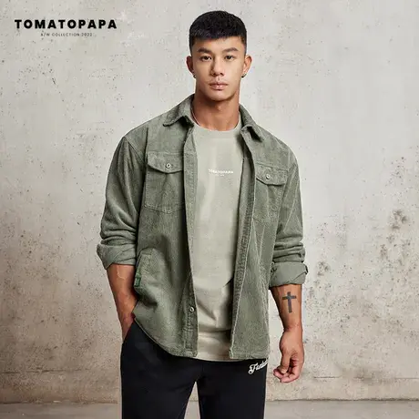 TOMATOPAPA秋季经典美式风衬衫男灯芯绒棉外穿宽松简约外套男上衣商品大图