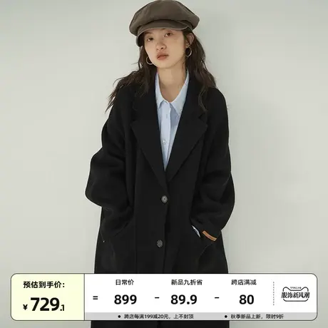 omont蛋挞家 复古羊毛双面呢大衣女2023秋冬新宽松中长款毛呢外套商品大图