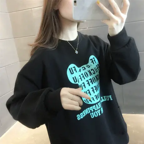 超火卫衣女2023年春装新款设计感韩版宽松字母圆领上衣春秋薄款潮图片