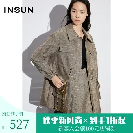 恩裳COVER2023春款新款复古老花人棉混纺提花工艺工装风夹克外套商品大图