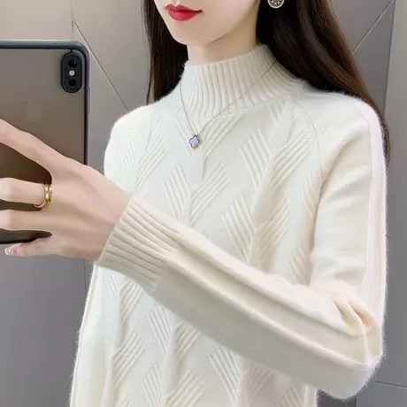 半高领毛衣女加厚冬季2023时尚百搭简约麻花针织打底衫宽松爆款女商品大图