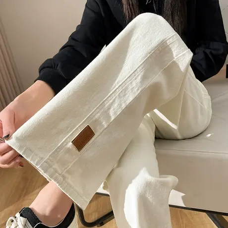 米色阔腿牛仔裤女2023年春季新款高腰直筒宽松显瘦ins百搭拖地裤商品大图