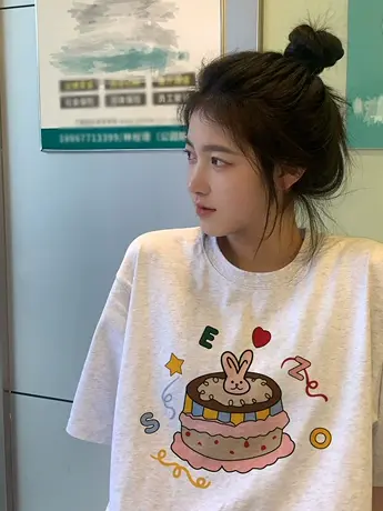 纯棉短袖t恤女夏季美式复古小个子潮牌oversize显瘦宽松半袖上衣商品大图