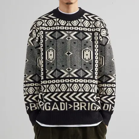 奕飏秋冬新品男士毛衣日系条纹拼色圆领百搭潮牌韩版加厚针织线衫图片