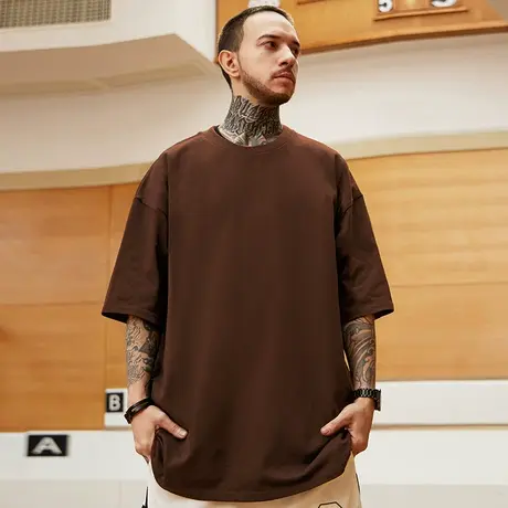 加肥加大纯色宽松体T恤男士情侣纯棉胖子半袖大码男装短袖五分袖商品大图