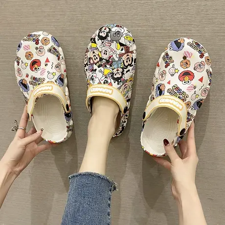 洞洞鞋女夏季ins潮时尚外穿可爱卡通厚底防滑包头半拖沙滩凉拖鞋商品大图