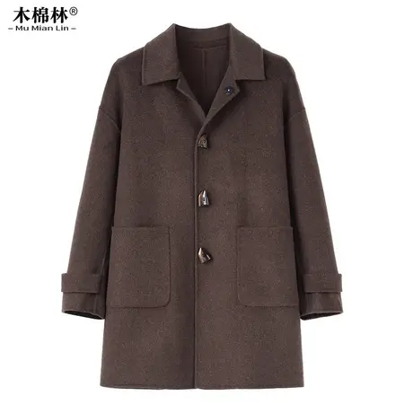 加肥加大码女装外套2024春秋新高端上档次休闲翻领毛呢中长款大衣图片