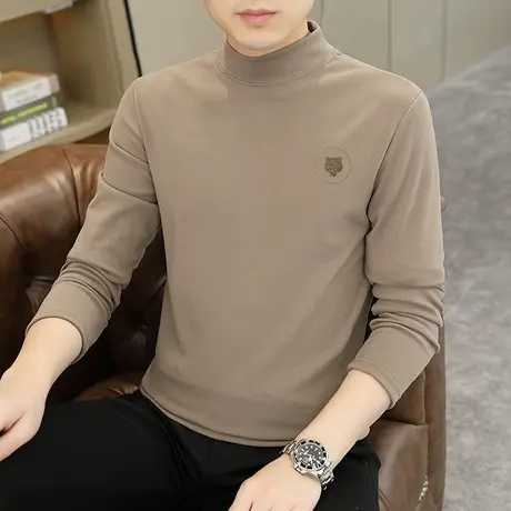 2023冬季新款德绒半高领男士保暖内衣上衣双面绒修身长袖T恤小衫商品大图
