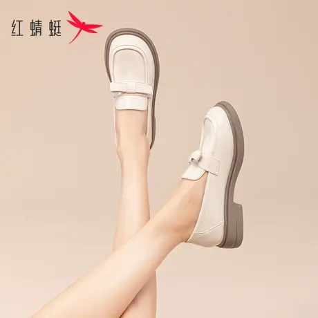 红蜻蜓乐福鞋女款粗跟2023年新款春季法式单鞋英伦风小皮鞋女jk鞋商品大图