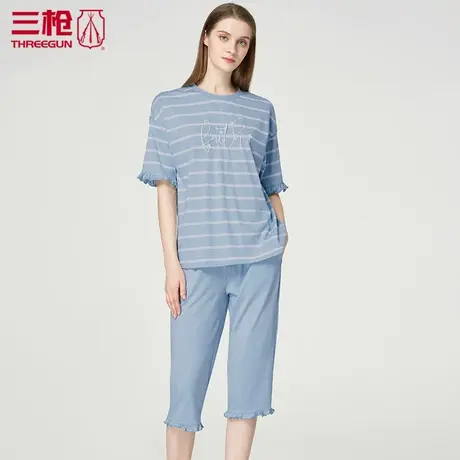 三枪家居服套装女夏 水柔棉圆领短袖中裤纯棉睡衣女起居服81892图片