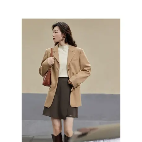 宽松休闲西装外套2023秋女装新款平驳领长袖显瘦通勤西服上衣图片