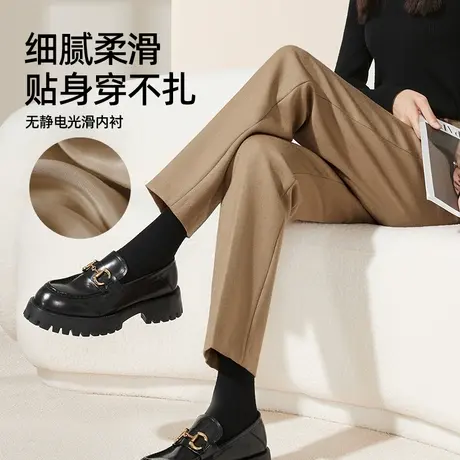 逸阳轻奢100%羊毛九分西装裤女士2023新款秋冬卡其色烟管版西裤子商品大图
