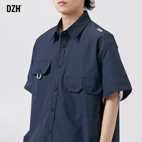 男士藏青色工装衬衫男短袖夏季男款日系风男装2023新款衣服半袖男商品大图
