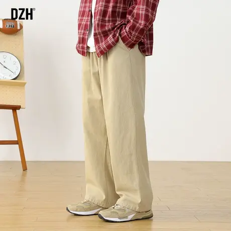 男士纯棉休闲裤男春秋款潮牌美式高街卡其色裤子宽松直筒运动长裤商品大图
