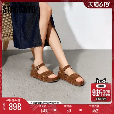 思加图夏季新款编奏假日复古休闲凉鞋厚底增高沙滩凉鞋女EF601BL5图片