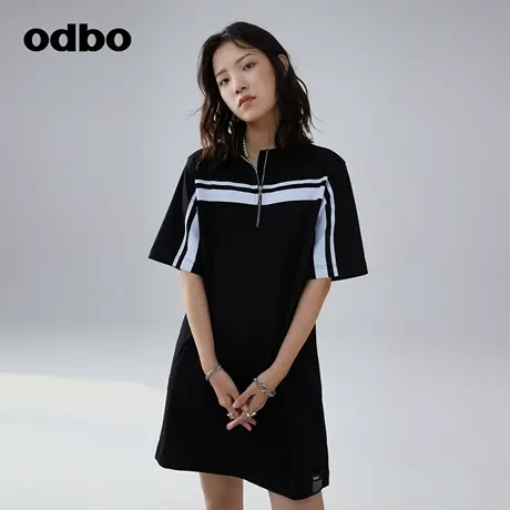 odbo/欧迪比欧原创设计感随性慵懒撞色早夏连衣裙女舒适显瘦裙子图片