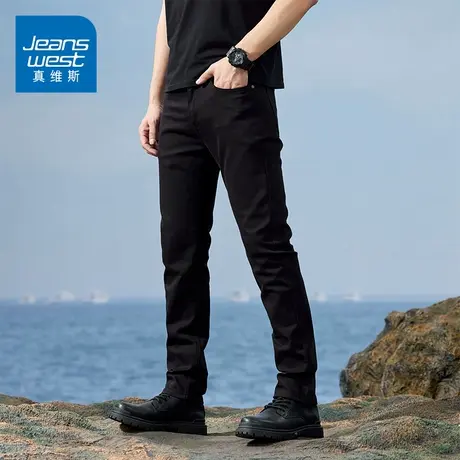 KZ真维斯黑色牛仔裤男士2024年新款秋冬季高端潮流弹力弹性男裤子商品大图