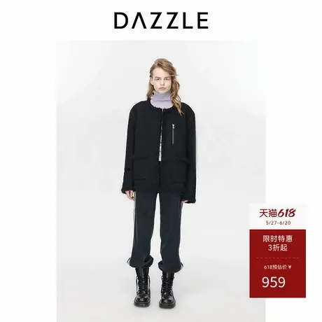 DAZZLE地素奥莱 毛呢外套冬黑小香风女装粗花呢上衣图片