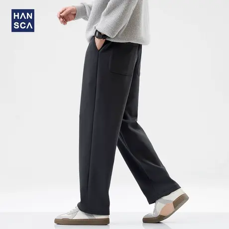 hansca重磅320g休闲卫裤男2024年秋季新款纯色复合牛奶丝宽松长裤图片