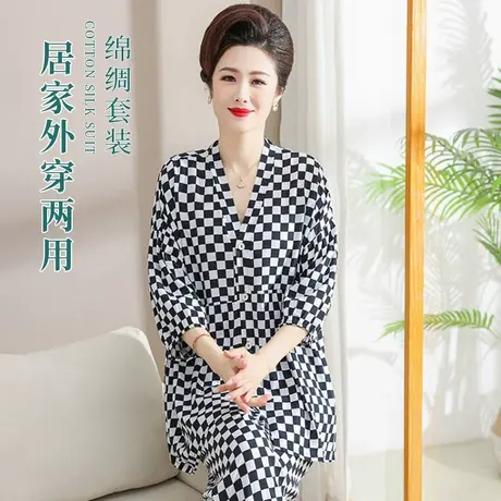 中老年女装妈妈夏装2024新款洋气时尚套装老人衣服棉绸加肥加大码商品大图