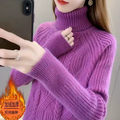 女士高领加绒毛衣女冬加厚2023新款爆款时尚洋气小个子打底衫秋冬图片