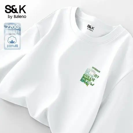 班尼路S&K系列白色短袖t恤男夏季新款正肩纯棉半袖潮流宽松上衣A图片