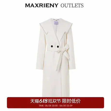 【奥莱】MAXRIENY风奶白色双面呢羊毛大衣款过膝长款外套商品大图