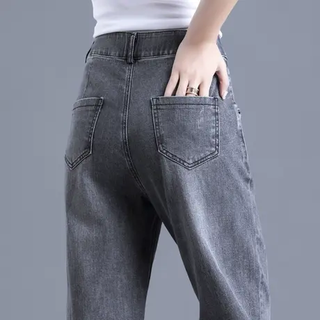 烟灰色牛仔裤女直筒2023年新款裤子哈伦萝卜老爹秋冬季加绒小个子图片