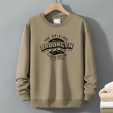 320g重磅卫衣男士秋冬款加绒加厚圆领无帽长袖t恤套头上衣服潮流商品大图