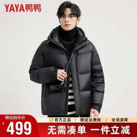鸭鸭羽绒服男冬季连帽内里撞色拼接短款面包服时尚哑光保暖外套男商品大图