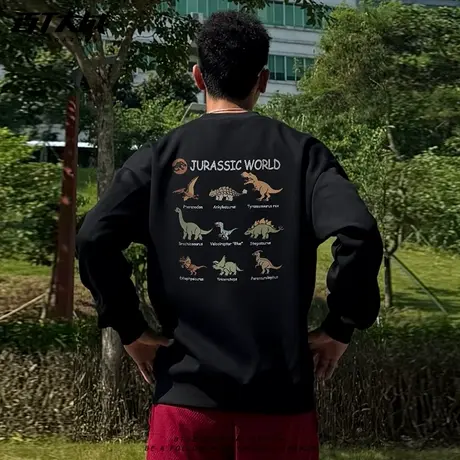 趣味卡通恐龙种类印花圆领卫衣男春秋季新款高级感儿童学生卫衣商品大图