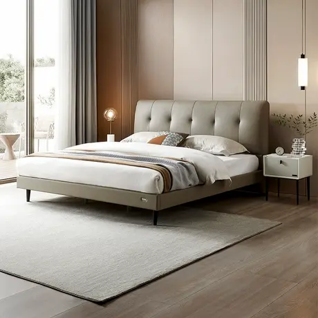 全友家居真皮现代简约主卧高端大气高箱储物1.5米1米8双人软包床商品大图