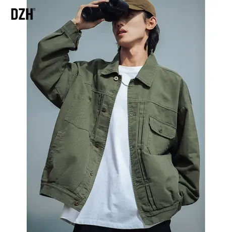 男士港风工装外套男春秋潮高级感2023年新款复古衬衫夹克纯棉上衣商品大图