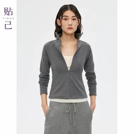 TINGE贴己基础款运动风立领修身拉链长袖外套女25年秋季新款上衣商品大图