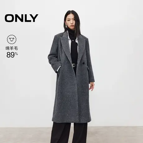 ONLY2025秋季新款经典款戗驳领翻盖口袋利落挺括长款毛呢大衣女商品大图