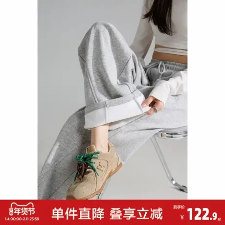 唐狮2026秋冬季休闲长裤女香蕉裤宽松浅麻灰阔腿裤显瘦时尚百搭商品大图