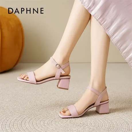 达芙妮法式高跟凉鞋女2026春季新款粗跟不累脚女鞋粉色绝美高跟鞋图片