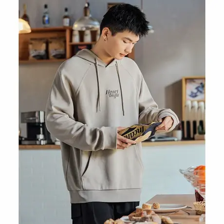 唐狮秋季新款男卫衣小细节设计文字连帽套头衫复古潮流百搭TD图片