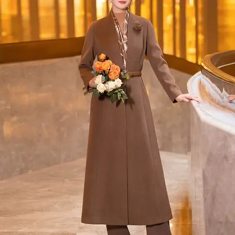 呢子大衣女冬2023新款时尚气质修身显瘦立领长袖纯色长款过膝外套图片