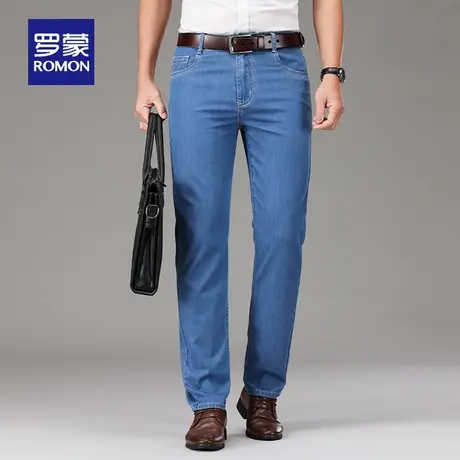 【官方正品】罗蒙休闲天丝牛仔裤2023夏季薄款宽松直筒弹力长裤男商品大图